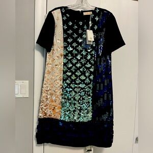 Tory Burch Colorblock Sequin T Shirt Dress NWT $689 SZ 2